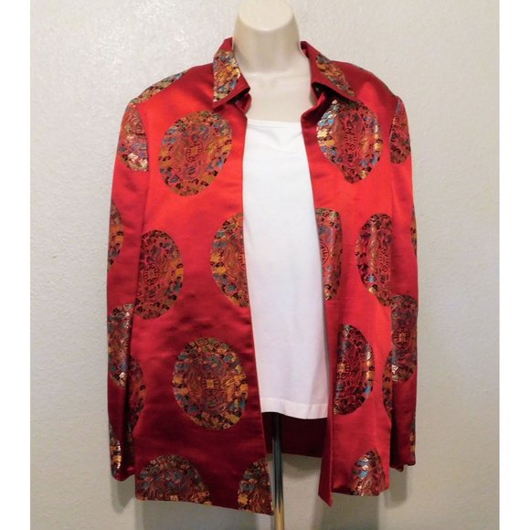 Red Jacket L Reversible Asian Inspired Design Long Sleeve - Picture 9 of 10